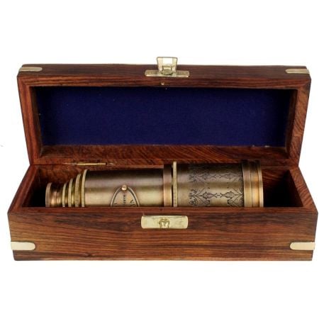 Handcrafted Brass Telescope with Wooden Storage Box